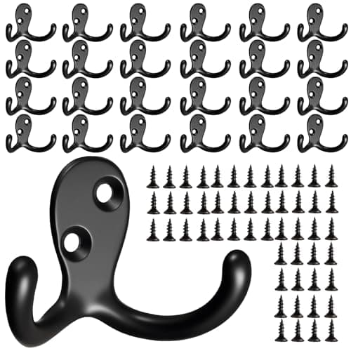 Bronze Double Prong Coat Hooks - 8 Pack, Wall Mounted, Heavy-Duty for Living Room & More — 25pcs Black