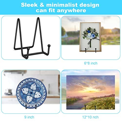 Ouskr 4pcs 4.25 Inch Plate Stands, Metal Picture Frame Holders for Display Black