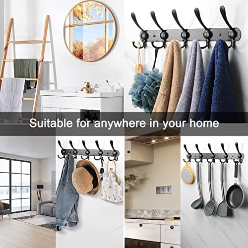 NearMoon Heavy Duty Coat Rack, 5 Hooks, Matte Black, Wall Mount Towel & Hat Hooks