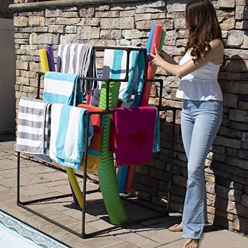 Essentially Yours 10 Bar Towel Rack - Poolside Storage Organizer, Brown Style 744125