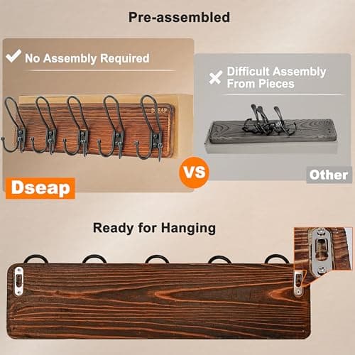 RusticWire J1-5A Wall Coat Rack, Heavy Duty 5 Hook Farmhouse Brown & Black