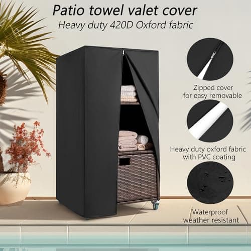 Outdoor Pool Towel Valet with Storage & Wheels, Brown