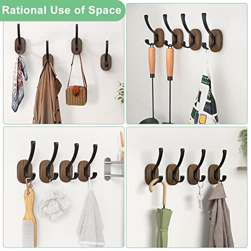 4 Pack Wood Wall Hooks for Coats, Hats, Keys & Towels