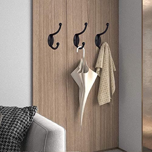 ZEYU 10PC Coat & Towel Hooks, No Rust, Black, Wall Mounted