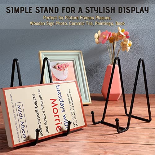Mixweer 6 Inch Plate Stand 18 Pack Metal Picture Frame HolderDecorative Display Easel Tabletop Art(Black)