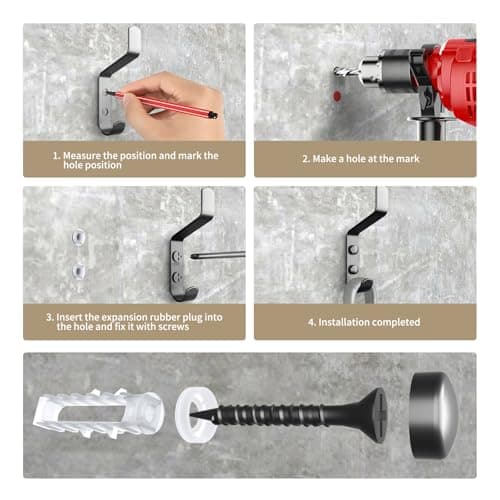 10PCS Heavy Duty Black Metal Wall Hooks for Coat, Towel & Hat Hangers with 20 Screws