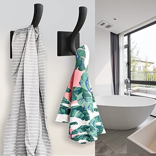 3 Pack Black Towel Hooks for Bathroom Coat & Key Hanging