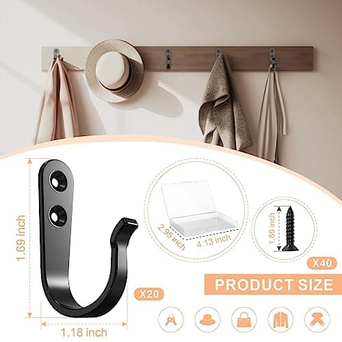 20PCS Heavy Duty Metal Wall Hooks for Coats, Towels, Backpacks & More