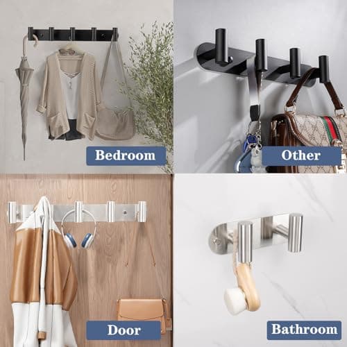 Matte Black Wall Mount Coat Rack with 2 Hooks & Stainless Steel Hangers