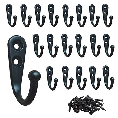 YMAISS 40-Pack Small Black Wall Mount Coat Hooks Vintage Style Double Hole Metal Hooks