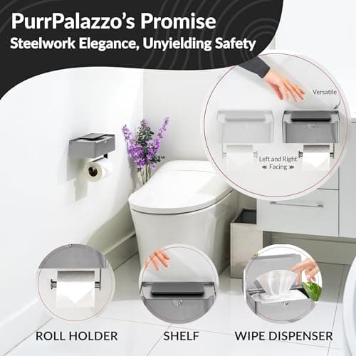 Premium Toilet Paper Holder with Shelf & Storage, Flushable Wipes Container, SUS 304 Stainless Steel