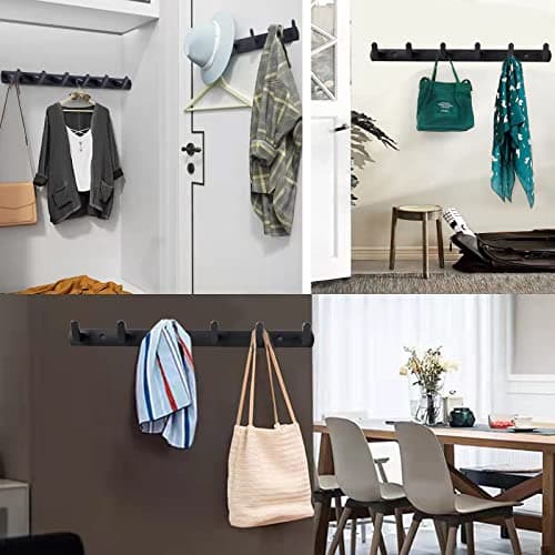 Modern Wall Mount Coat Rack with 6 Hooks, Black