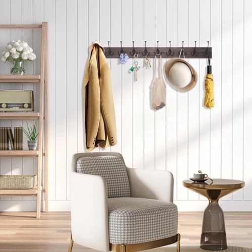 IBosins 34'' Wall Mounted Coat Rack with 10 Decorative Hooks - Rustic Old Wood Entryway Organizer for Coats, Scarves, Bags, Towels, and Hats