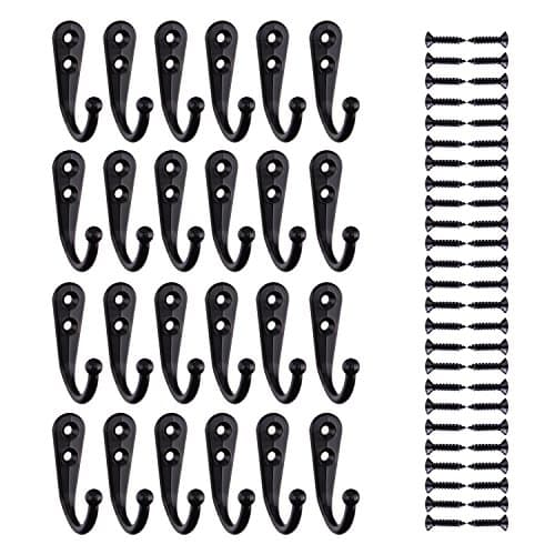 Vintage Black Coat Hook 24 Pieces, Wall Mount Robe Hook with 50 Screws