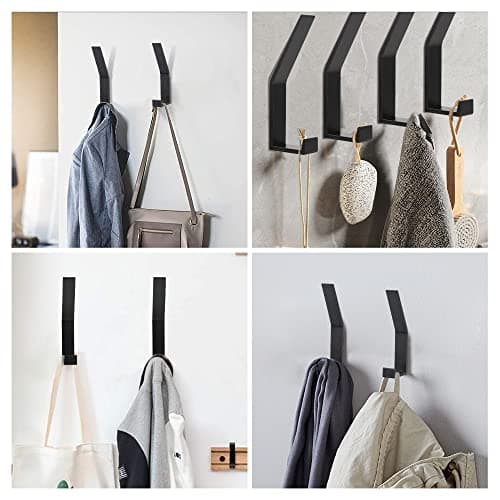 Black Wall Mount Coat Rack Hooks, 4Packs, Bath Towel Rope for Kitchen, Foyers & Bedrooms