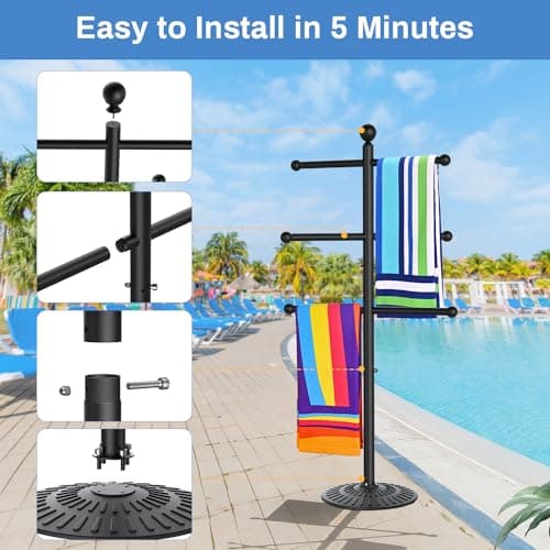 Sturdy Metal Outdoor Pool Towel Rack for Pool & Hot Tub