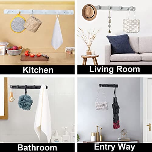 Heavy Duty 6-Hook Stainless Steel Coat Rack, Black, Bathroom & Kitchen Storage