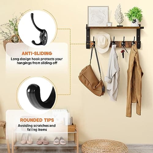 Wall Hooks with Shelf Coat Rack, Wall Mount Hanging for Entryway, Living Room, Bathroom