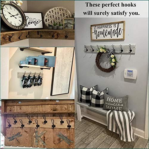 Rustic Black Farmhouse Hook Rack, 6 Pack with Screws