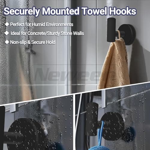 Black Matte Towel Hooks, Stainless Steel, 4 Packs Bathroom & Kitchen Wall Mount