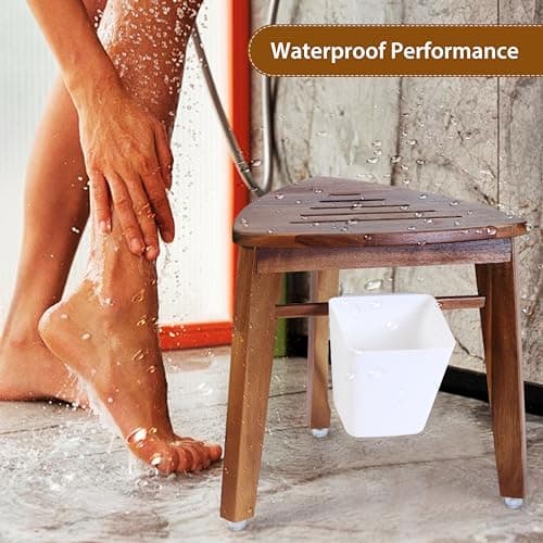 Acacia Wood 12.8'' Shower Stool with Storage Shelf for Small Showers