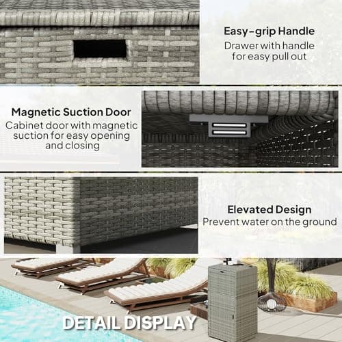Outsunny Waterproof PE Rattan Pool Storage Cabinet, 24"x24"x47", Gray