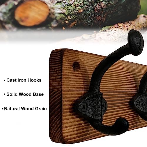 WEBI Rustic Brown Wall Mount Coat Rack with 5 Cast Iron Hooks