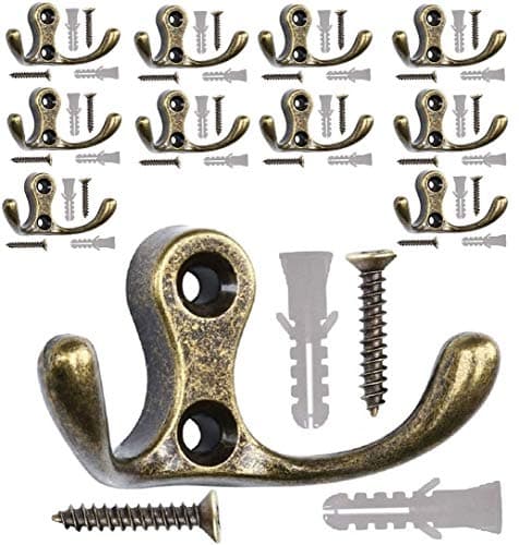11 Pack Antique Brass Double Round Head Wall Mount Heavy Duty Coat Hooks