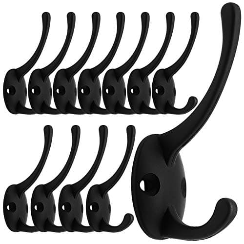 Antique Brass Coat Hooks for Coat, Scarf, Bag, Towel, Key, Cap, Cup, Hat — Black