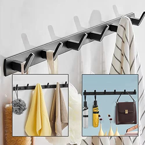 Modern Wall Mount Coat Rack with 6 Hooks, Black