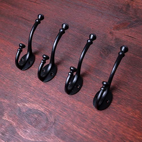 Craftsman Road Black Vintage Cast Iron Wall Hooks - Rustic Farmhouse Coat Hooks | Coats, Bags, Towels, Hats | Heritage S