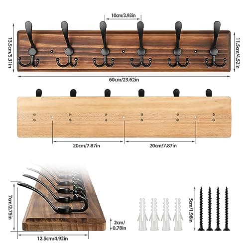 Brown Wooden Heavy Duty Coat Rack with 6 Hooks
