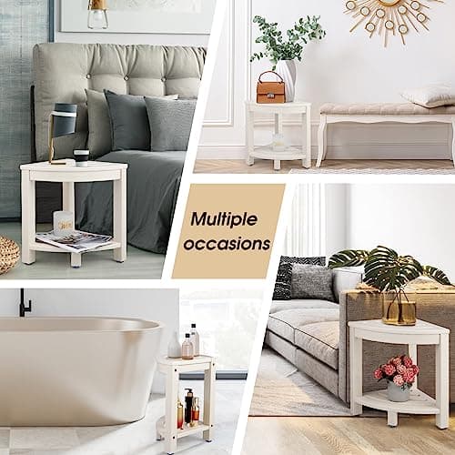 Corner Shower Stool with Storage Shelf for Bathroom - White