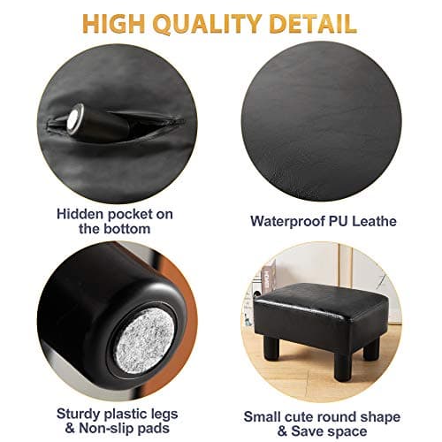 LUE BONA Black Faux Leather Rectangular Foot Stool for Living Room and Patio