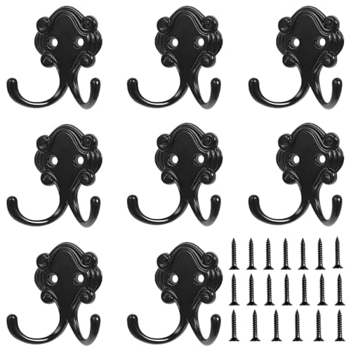 Heavy Duty Black Metal 8 Pack Coat Hooks for Wall Mounting