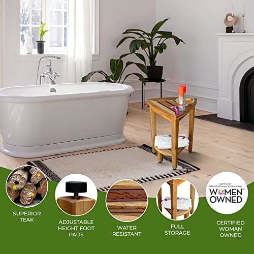EcoDecors Corner Waterproof Teak Wood Shower Bench Stool