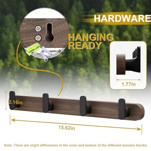 Solid Walnut Wall Mount Coat Rack with 4 Heavy Duty Hooks