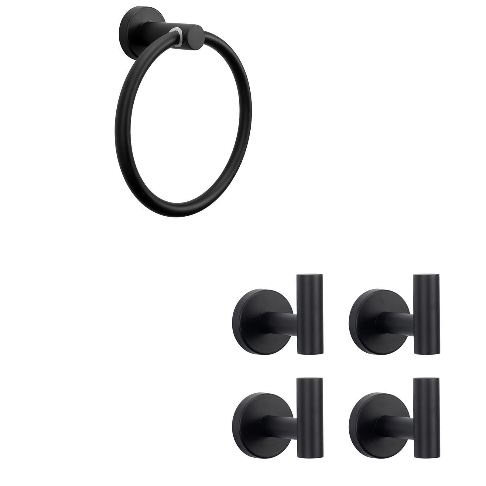 NearMoon Matte Black Stainless Steel Towel Hooks, 4 Pack, Heavy Duty Bathroom Hooks