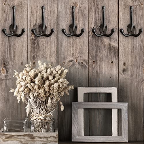 Rustic Black Cast Iron Coat Hooks (5 Pack) - Farmhouse Decor Tri Leg Hooks