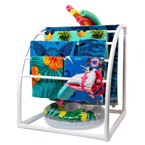 Curved 7-Bar Freestanding Outdoor Poolside Towel Rack