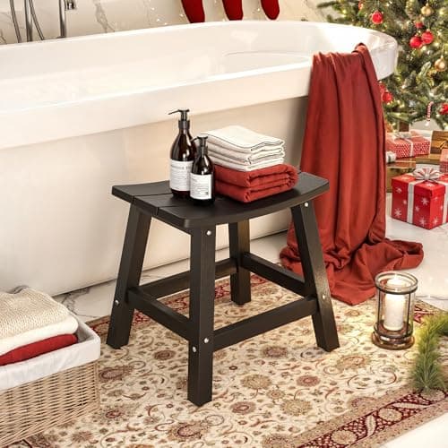 DWVO Water Resistant Poly Lumber Shower Bench, Non-Slip Bathroom Stool (Black)