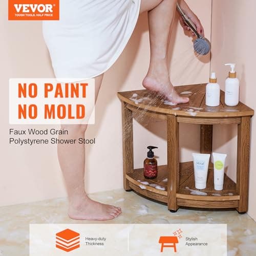 VEVOR HDPS Waterproof Shower Bench, 18.5" Corner Stool with Storage, 350lbs Capacity
