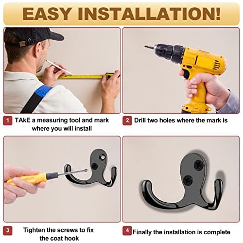 20 Pcs Heavy Duty Double Prong Coat Hooks with Screws for Bathroom Kitchen Entryway (Black)