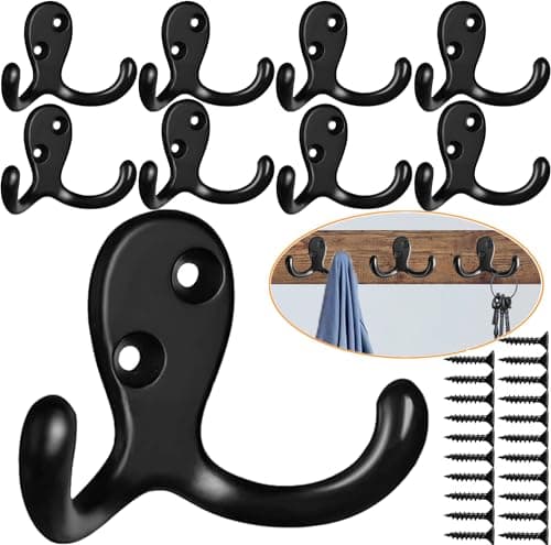 10 Pack Heavy Duty Black Wall Hooks for Coats, Robes, Key Bags