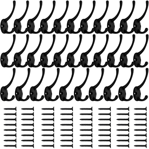 32 Pack Retro Black Coat Hooks Wall Mounted for Various Items with Screws