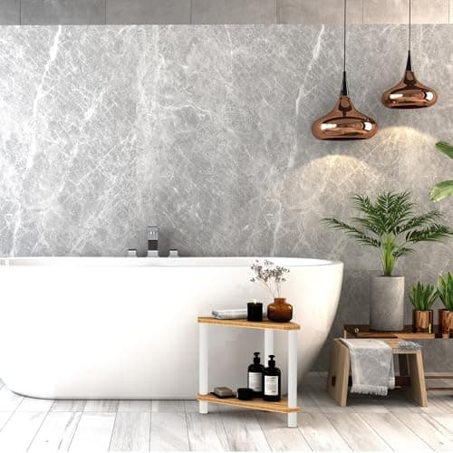 Bamboo Corner Shower Stool with White Metal Legs, Waterproof Storage Shelf