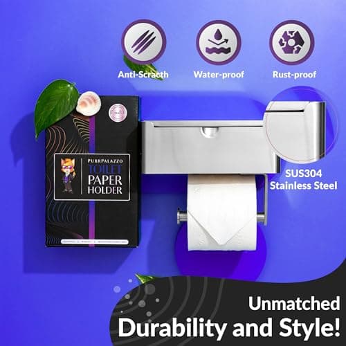 Premium Toilet Paper Holder with Shelf & Storage, Flushable Wipes Container, SUS 304 Stainless Steel