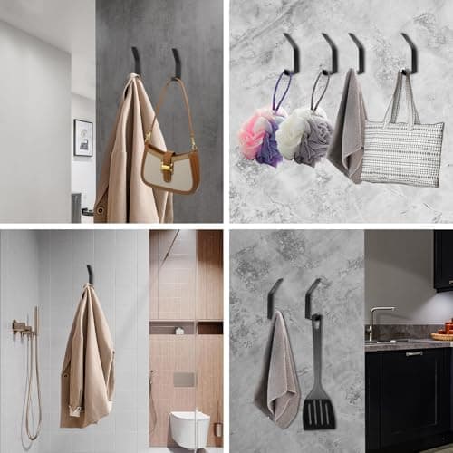 4 Pack Wall Mount Coat Hooks, Heavy Duty Metal Rack with Screws (Black)