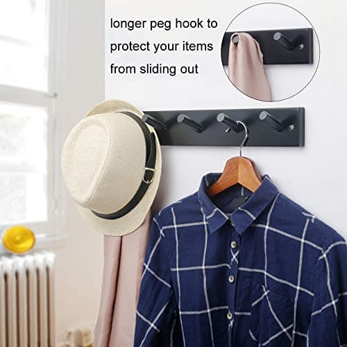 WEBI Wall Mounted Coat Rack with 5 Hooks, Black
