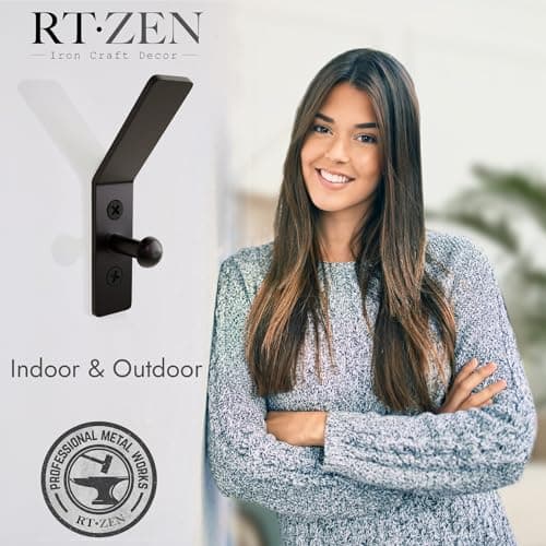 RTZEN Wrought Iron Classic Rustic Wall Hooks - 3 Pack for Coat Towel or Hat